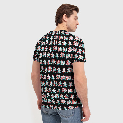 Мужская футболка 3D с принтом ИЕРОГЛИФЫ ГЛИТЧ, вид сзади #2