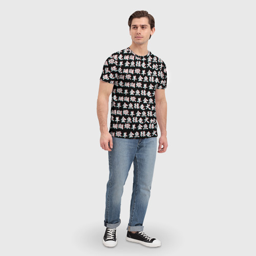 Мужская футболка 3D с принтом ИЕРОГЛИФЫ ГЛИТЧ, вид сбоку #3