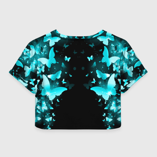 Женская футболка Crop-top 3D Неоновые бабочки neon, цвет 3D печать - фото 2