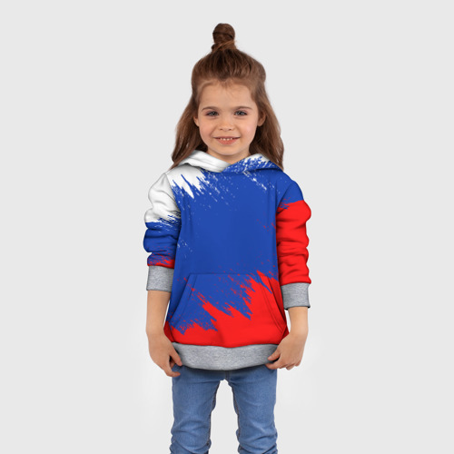 Детская толстовка 3D Россия триколор, цвет меланж - фото 4