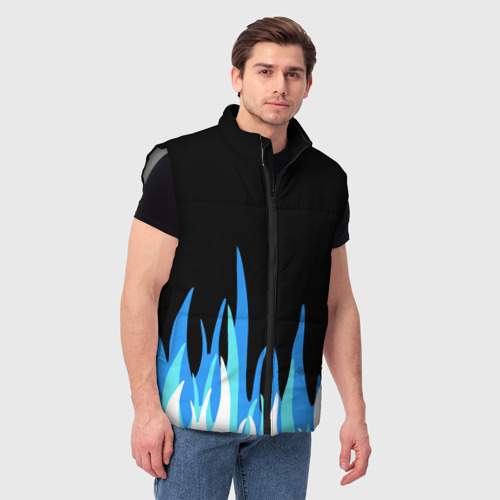 Мужской жилет утепленный 3D Синее пламя, цвет светло-серый - фото 3
