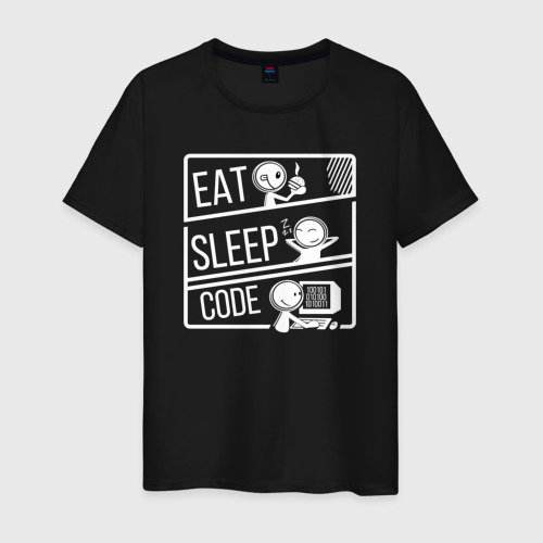 Мужская футболка хлопок Eat, sleep, code, цвет черный