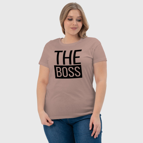 Женская футболка хлопок The boss, цвет пыльно-розовый - фото 6