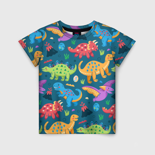 Детская футболка с принтом Арт с динозаврами, вид спереди №1