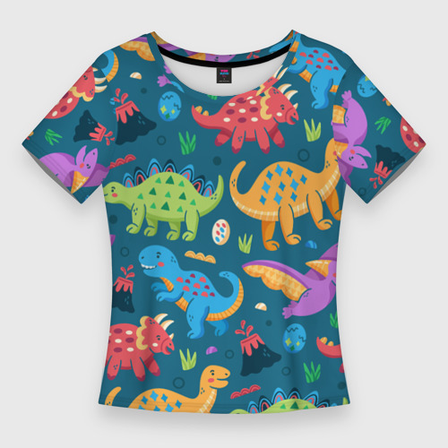 Женская футболка 3D Slim Арт с динозаврами, цвет 3D печать