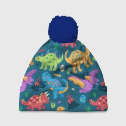 Шапка 3D c помпоном Арт с динозаврами