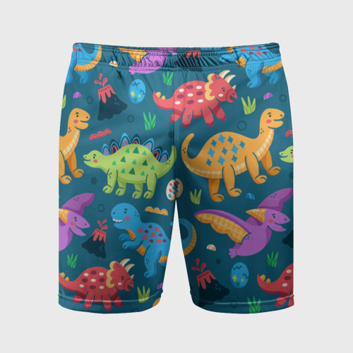 Мужские шорты спортивные Арт с динозаврами, цвет 3D печать