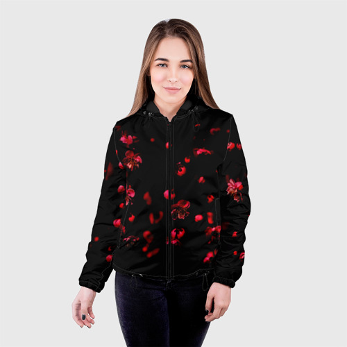 Женская куртка 3D Красная сакура, цвет черный - фото 3