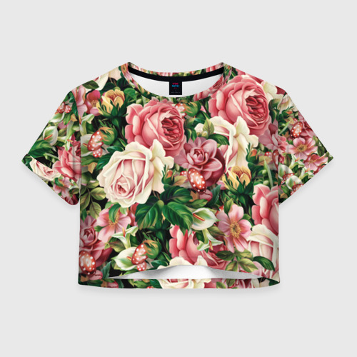 Женская футболка Crop-top 3D ЦВЕТЫ / FLOWERS / 8 МАРТА