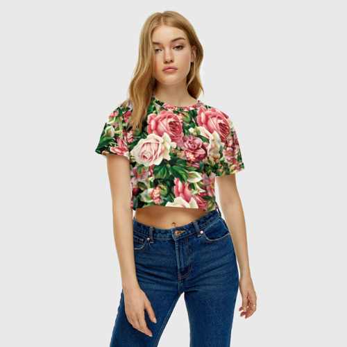 Женская футболка Crop-top 3D ЦВЕТЫ / FLOWERS / 8 МАРТА - фото 4