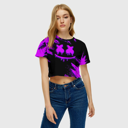 Женская футболка Crop-top 3D Marshmello, цвет 3D печать - фото 4