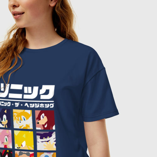 Женская футболка хлопок Oversize с принтом Японский Sonic, фото на моделе #1