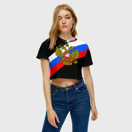 Женская футболка Crop-top 3D Россия, цвет 3D печать - фото 4