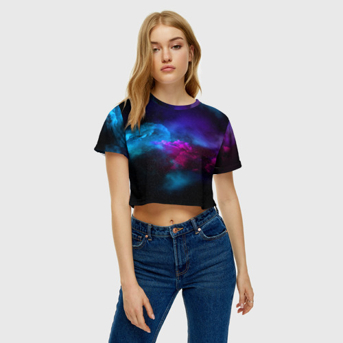 Женская футболка Crop-top 3D Неон космос, цвет 3D печать - фото 3