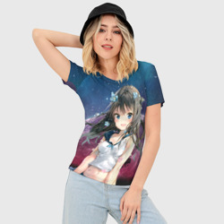 Женская футболка 3D Slim Аниме девочка на фоне Луны - фото 2