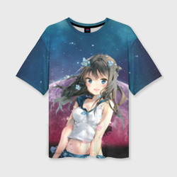Женская футболка oversize 3D Аниме девочка на фоне Луны
