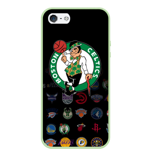 Чехол для iPhone 5/5S матовый Boston Celtics 1, цвет салатовый