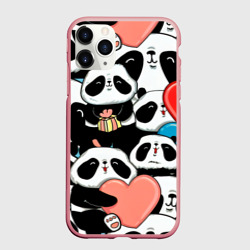 Чехол для iPhone 11 Pro Max матовый Много панд