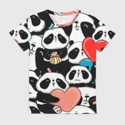 Женская футболка 3D Много панд