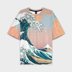 Мужская футболка oversize 3D Большая волна в канагаве