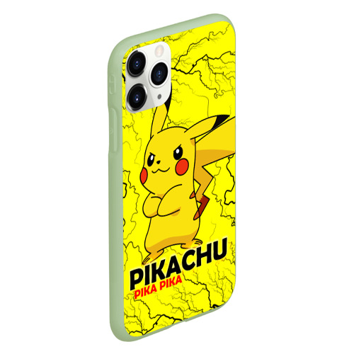 Чехол для iPhone 11 Pro матовый Pikachu Pika Pika, цвет салатовый - фото 3