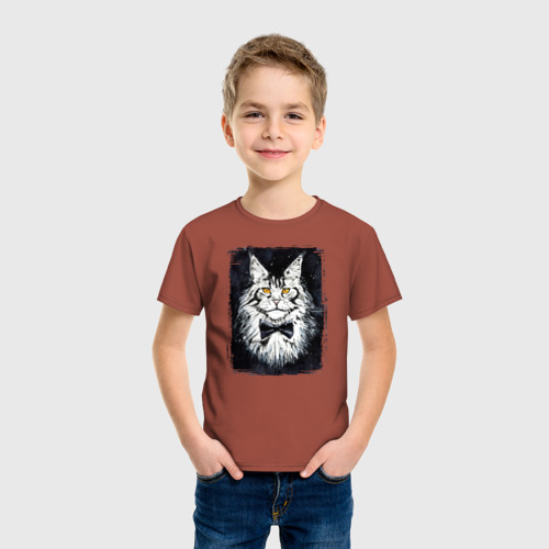 Детская футболка хлопок Гордый Кот с бабочкой, цвет кирпичный - фото 3
