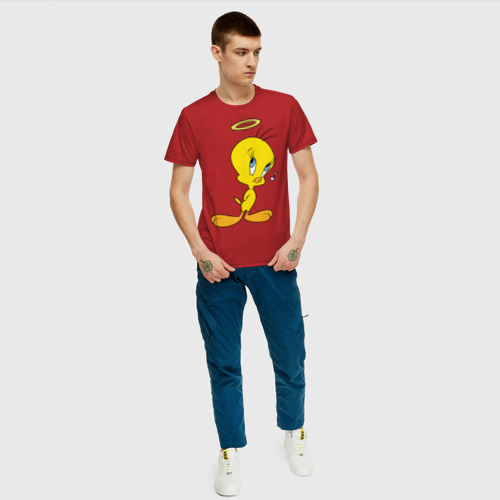 Мужская футболка хлопок Твити и Сильвестр, цвет красный - фото 5