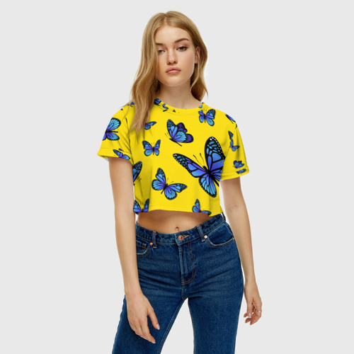 Женская футболка Crop-top 3D Бабочки, цвет 3D печать - фото 4