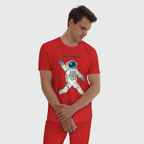 Мужская пижама хлопок с принтом Rock in Space, фото на моделе #1
