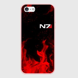 Чехол для iPhone 5/5S матовый Mass Effect N7 red fire Масс эффект Н7 огонь