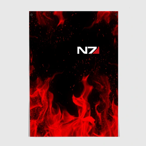 Постер Mass Effect N7 red fire Масс эффект Н7 огонь