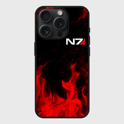 Чехол силиконовый для Apple iPhone 15 Pro матовый Mass Effect N7 red fire Масс эффект Н7 огонь