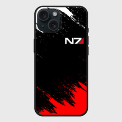 Чехол силиконовый для Apple iPhone 15 матовый Mass Effect N7 Масс эффект Н7 брызги красок