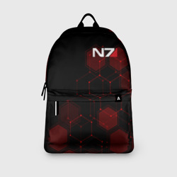 Рюкзак с принтом Mass Effect N7 для любого человека, вид спереди №3. Цвет основы: белый