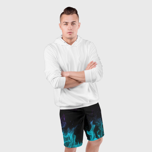 Мужские шорты спортивные с принтом Неоновый огонь neon fire, фото #4