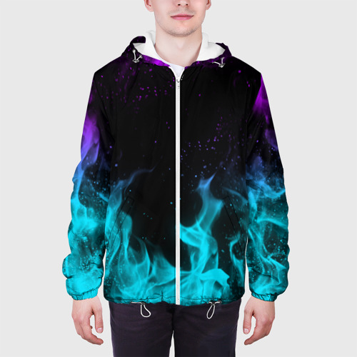 Мужская куртка 3D Неоновый огонь neon fire, цвет 3D печать - фото 4