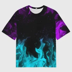 Женская футболка oversize 3D Неоновый огонь neon fire