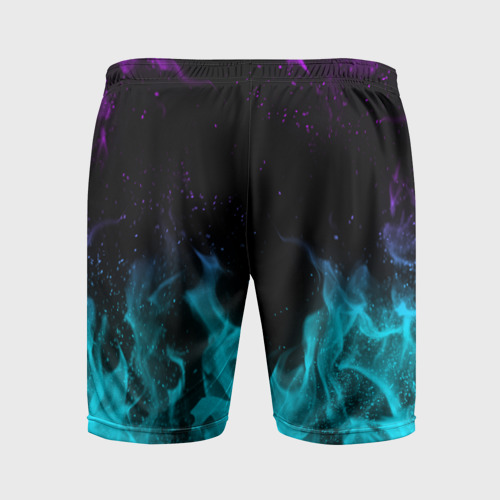 Мужские шорты спортивные с принтом Неоновый огонь neon fire, вид сзади #1