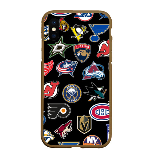 Чехол для iPhone XS Max матовый NHL pattern, цвет коричневый