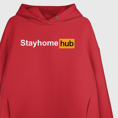 Женское худи Oversize хлопок Stayhome Hub, цвет красный - фото 3