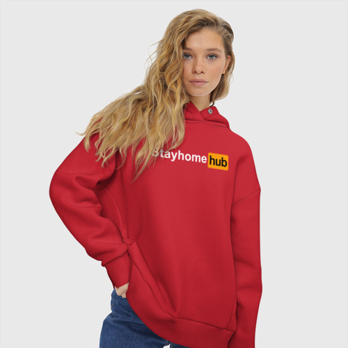 Женское худи Oversize хлопок Stayhome Hub, цвет красный - фото 4