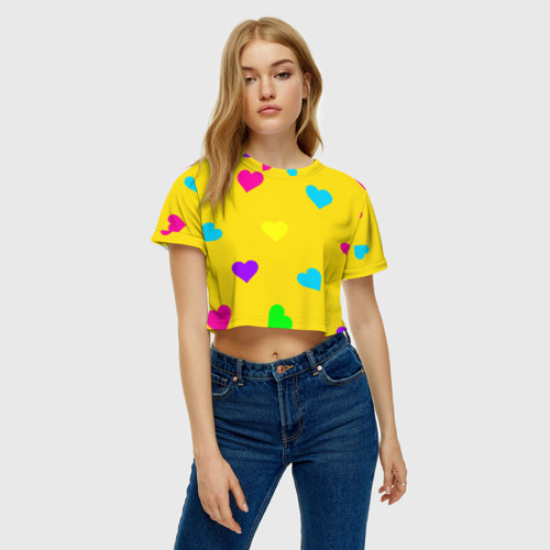 Женская футболка Crop-top 3D СЕРДЕЧКИ, цвет 3D печать - фото 3