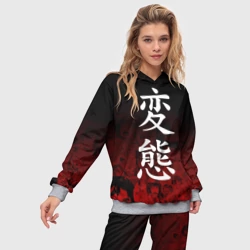 Женский костюм с толстовкой 3D Hentai много лиц на красном - фото 2