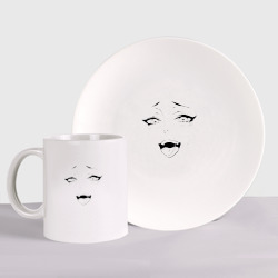 Набор: тарелка + кружка Ахегао лицо белое