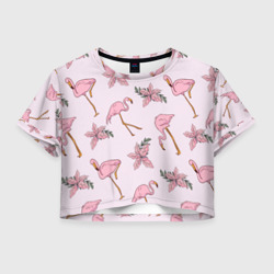 Женская футболка Crop-top 3D Розовый фламинго
