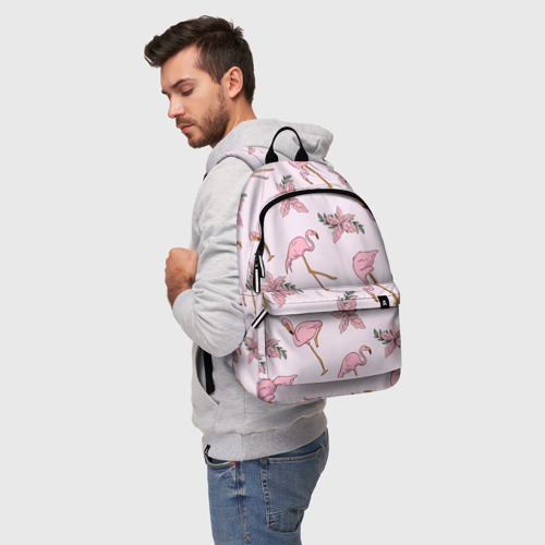 Рюкзак 3D с принтом Розовый фламинго, фото на моделе #1
