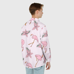 Рубашка с принтом Розовый фламинго для любого человека, вид сзади №2. Цвет основы: белый