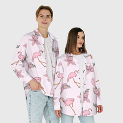 Рубашка с принтом Розовый фламинго для любого человека, вид спереди №4. Цвет основы: белый