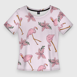 Женская футболка 3D Slim Розовый фламинго