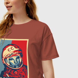 Женская футболка хлопок Oversize Юрий Гагарин - фото 2